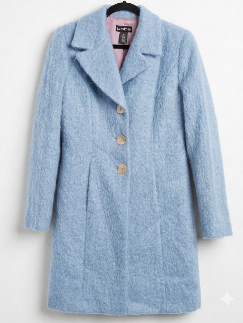 bebe Y2K Powder Blue Wool/Mohair Single-Breasted Coat